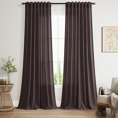 Cocoa Coffee Linen Blend Light Filtering Back Tab Curtains 108 Inches Long by Nanspring
