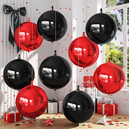 9 Pcs Black Red Round Foil Balloons Halloween Balloon | 22 In Black Metallic by Froova