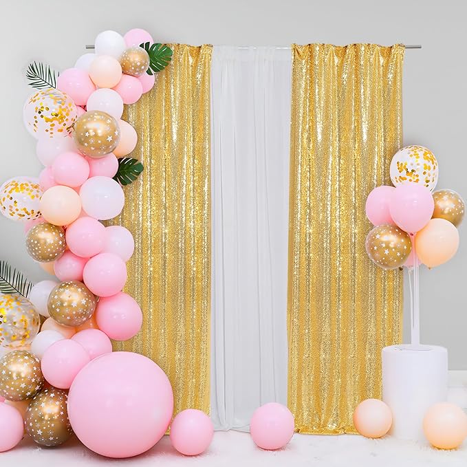 Eternal Beauty Gold Sequin Backdrop Curtains, 2 Panels 2x8FT | 3mm Sparkle - Image 5