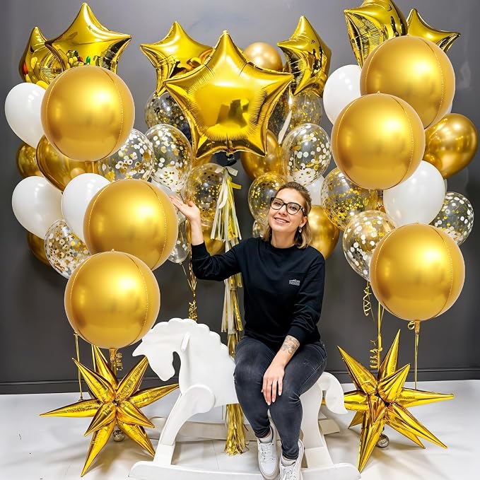 6Pcs Gold Round Foil Balloons, Giant 4D Round Ball Balloons 22 Inch - Image 4