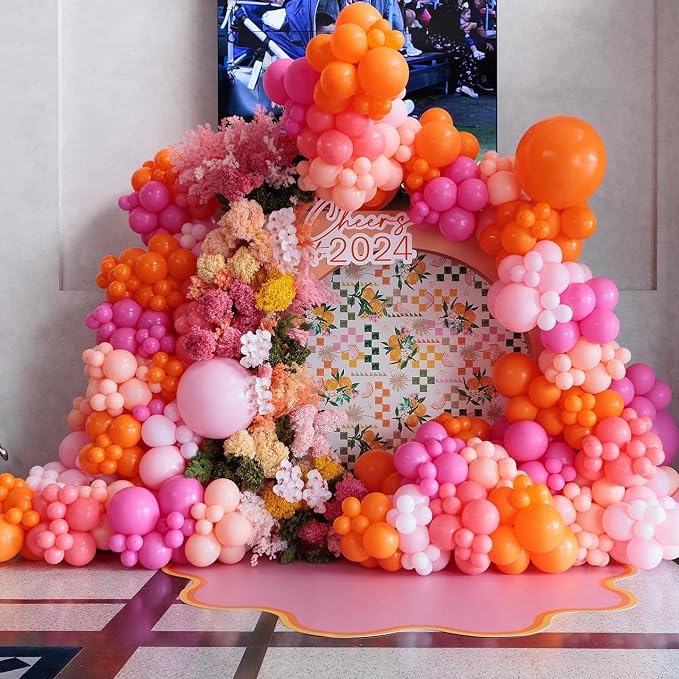Bezente Pink and Orange Balloons Set 60pcs 12 inch | Light & Hot Pink Orange - Image 4