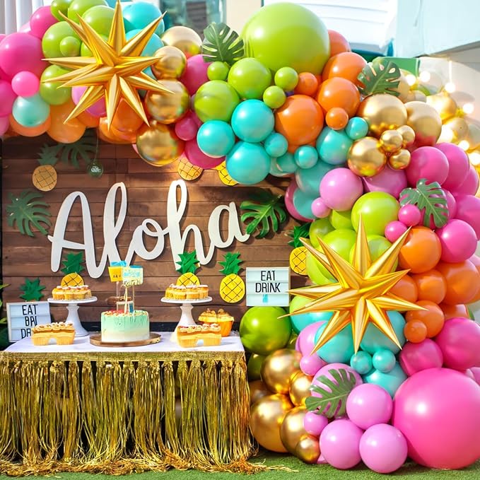 Summer Tropical Balloon Arch Kit, Rainbow Neno Balloon Arch, Hot Pink Green - Image 6