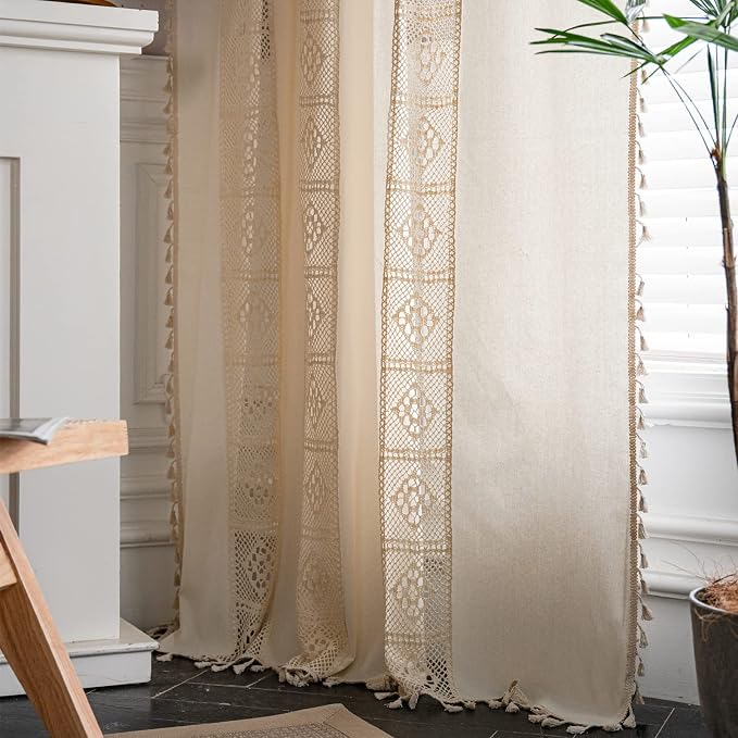 Sutuo Home Boho Curtain Crochet Lace Patchwork Semi-Blackout Bohemian Handmade - Image 9