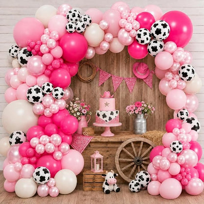 HILAVO Cowgirl Balloon Arch Kit Cow Print Balloons Hot Pink Light Pink Pearl by HILAVO