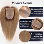 starluck Human Hair Toppers for Women Real Human Hair No Bangs 4 * 5.5 inch Base 12 inch SilkHug Topper for Women with Thinning Hair Cover Grey Roots(Ombre Light Brown)