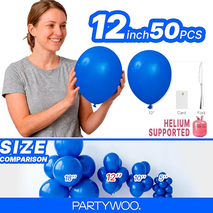PartyWoo Royal Blue Balloons 50pcs Dark Blue Latex Helium Balloons 12 Inch | - Image 6