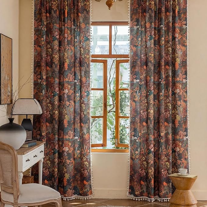 Floral Rod Pocket Semi Sheer 96 Inch Curtains 2 Panel Set - Image 5