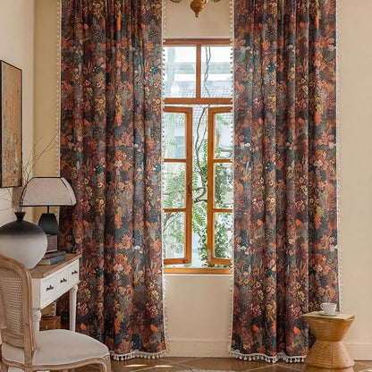 Floral Rod Pocket Semi Sheer 63 Inch Curtains 2 Panel Set - Image 5