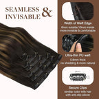 GOO GOO Clip in Hair Extensions Real Human Hair, Remy Human Hair Extensions Clip ins for Women, Natural Human Hair, 14inch 130g 9Pcs, 2/6/2 Balayage Dark Brown to Chestnut Brown