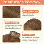 Benehair Clip in Bangs 100% Real Human Hair Extensions 360° Cover Clip on 3D Wispy Bangs for Women Topper Hairpieces for Women Medium Brown