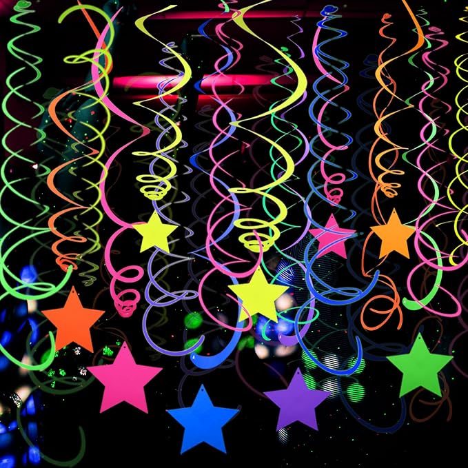 56 Pieces UV Hanging Swirls Decorations Paper Neon Streamer by WELITTCON
