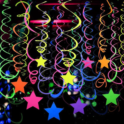 56 Pieces UV Hanging Swirls Decorations Paper Neon Streamer by WELITTCON