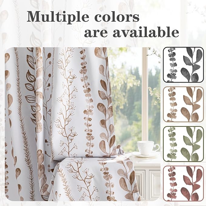 Blackout Curtains 95 Inches Long Leaves Patterned Farmhouse Thermal Insulated - Image 2