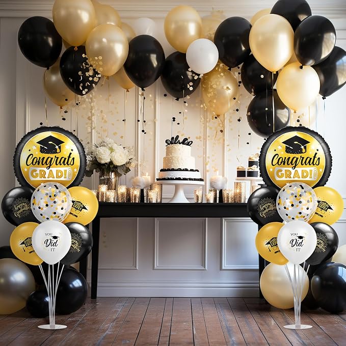 Kasyat 2 Set Gold and Black 2026 Graduation Table Centerpiece Balloon Stand Kit - Image 6