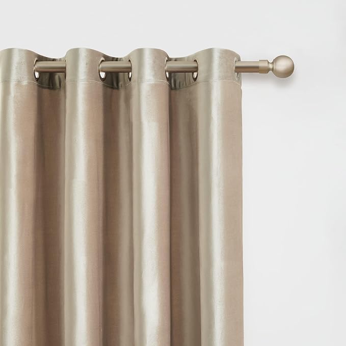 Luxury Beige Champagne Velvet 102 inch Curtains 2 Panels, Floor to Ceiling | - Image 2