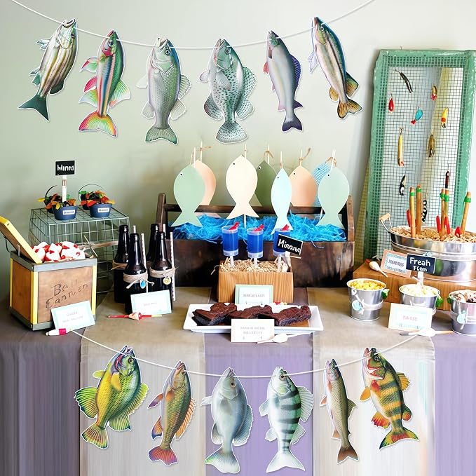 Hooqict Gone Fishing Hanging Banner Garland Fish Birthday Party Banner - Image 5