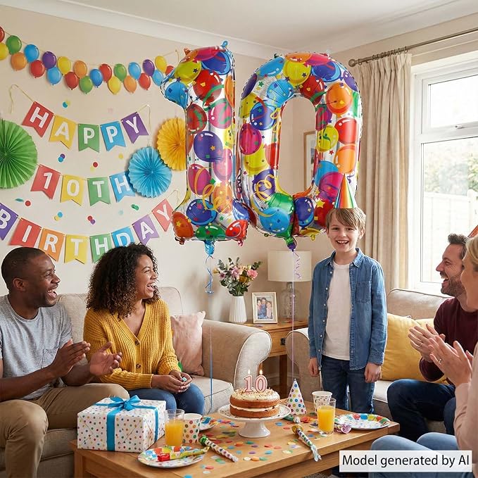 40 Inch Rainbow Number 0 Balloon, Large Colorful Mylar Foil Number Balloons 0-9 - Image 2