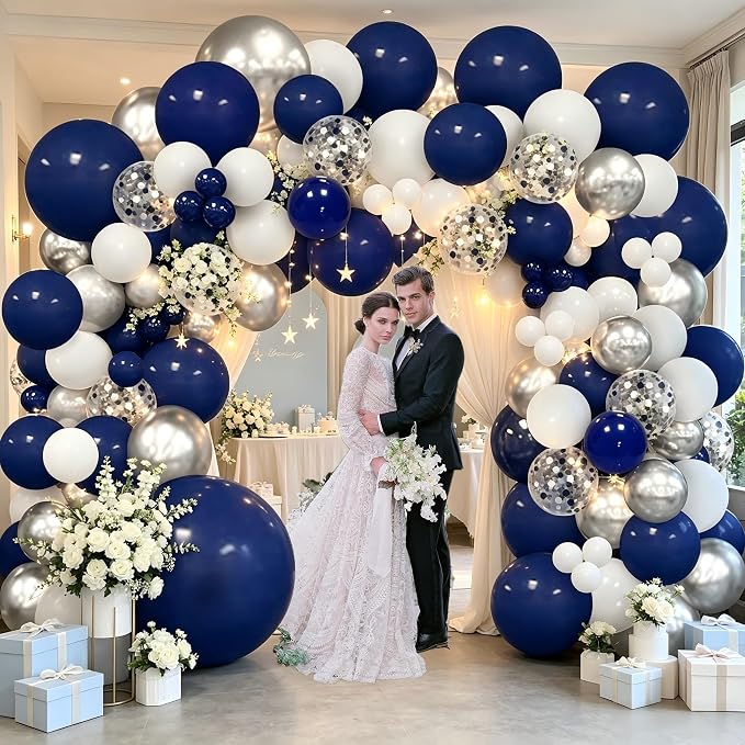 148pcs Navy Blue Silver White Balloon Arch Kit - Image 5