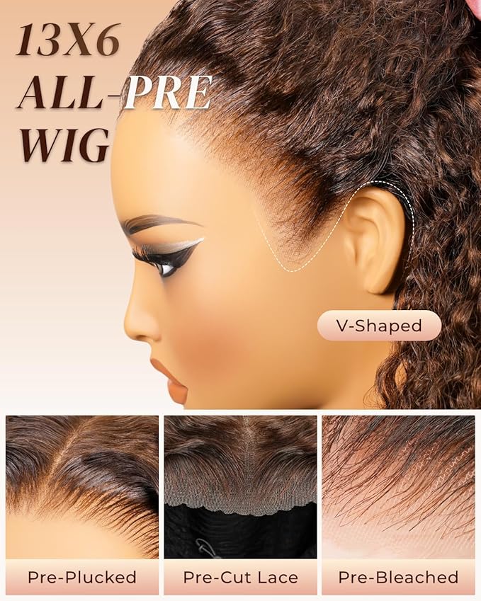 Arabella 13x6 Chocolate Brown Wigs Human Hair Deep Wave Lace Front Wigs Human Hair 4# Brown Deep Curly HD Lace Frontal Wigs for Women Pre Plucked with Natural Hairline 20 Inch