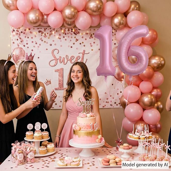 Pearlescent Pink Number 16 Balloon 40 Inch, Shiny Foil - Image 2