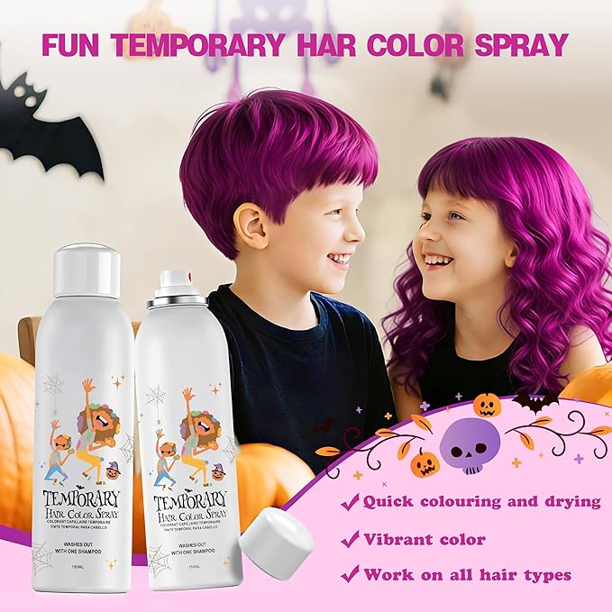 Pink Temporary Hair Color Spray for Kids, Silver Instant Colored Hair Dye Alternative for Boys Girls Teens Men Women, Quick Styling for Party Christmas Halloween, Disposable Washable, 150ml