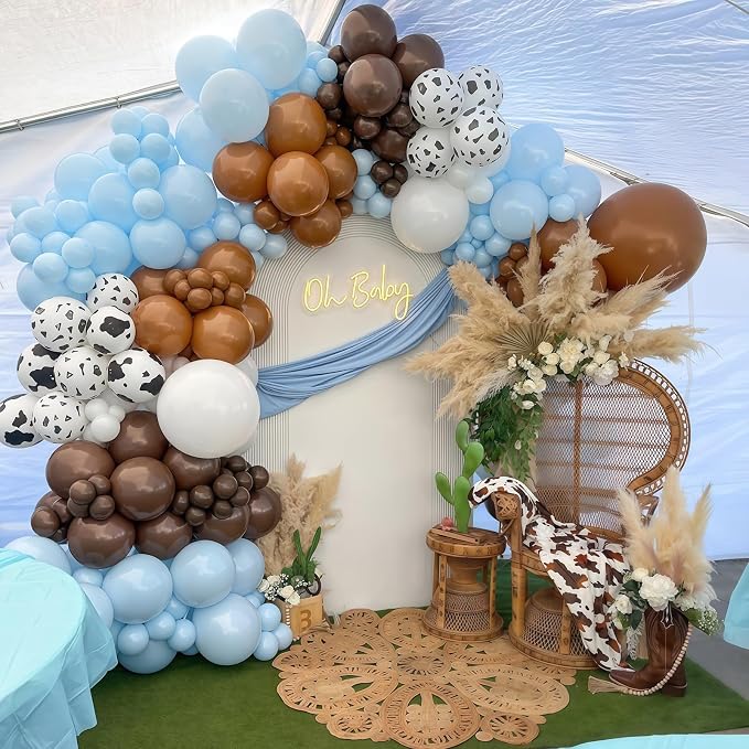 Cowboy Western Balloons, 12inch Dusty Slate Blue Retro Dark Brown Sand White - Image 8