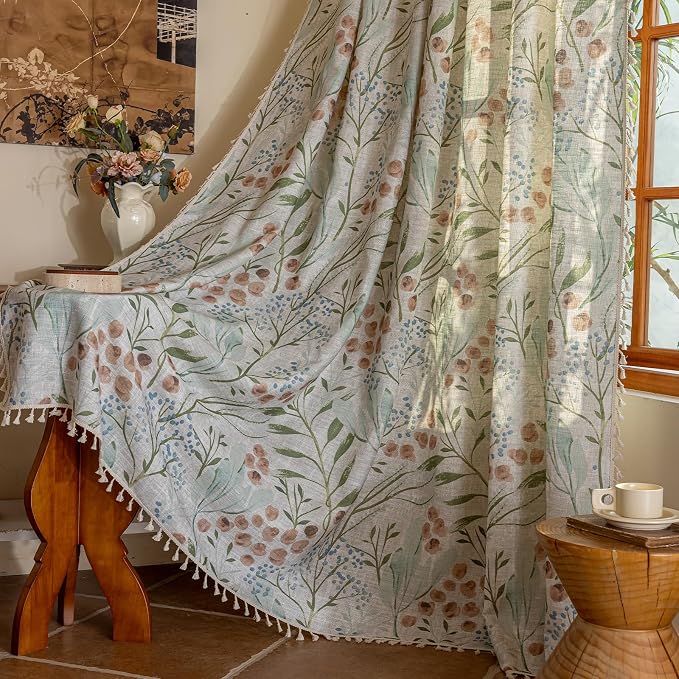 ENJOYBRIDAL Floral Curtains 63 Inch Long Bedroom Decor Drapes Short Semi Sheer - Image 7