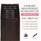 GOO GOO Clip in Hair Extensions Real Human Hair, Remy Human Hair Extensions Clip ins for Women, Natural Human Hair, 14inch 130g 9Pcs, 2A Light Brown