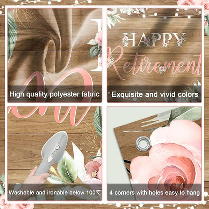 Mocsicka Rustic Retirement Backdrop Women Happy Retirement Party Decorations - Image 3