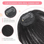 Clip in Bangs 100% Real Human Hair, Wispy Bangs Hair Clip, Fake Bang Fringe with Temples Hairpieces for Women Daily Wear (Natural Black, Wispy Bangs)