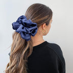 CEELGON Big Real Silk Scrunchies for Women Large Scrunchie Satin Oversized Silk Thick Elastic Hair Ties Jumbo Hair Scrunchies 3 Pack (black,pink,blue)