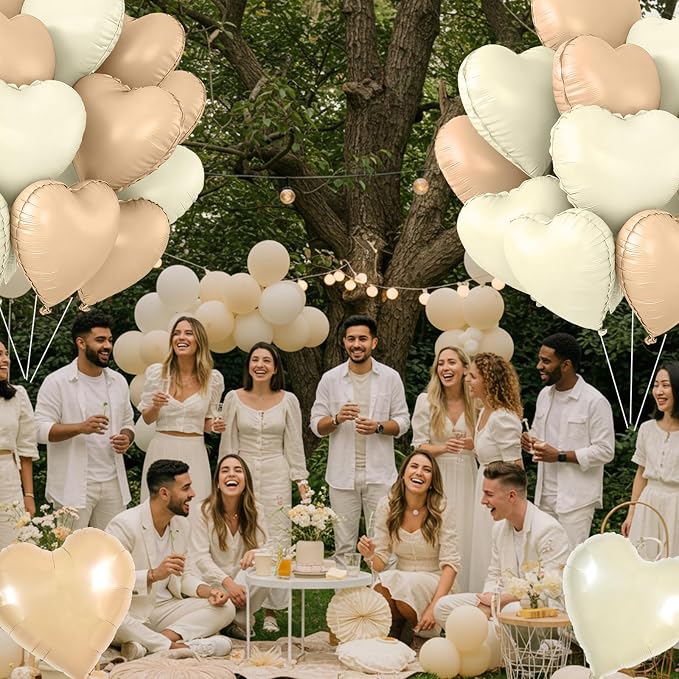 TONIFUL 30 Pcs Apricot White Heart Balloons 18Inch Heart Shape Foil Balloon | - Image 5