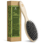 Natural Boar Bristle Hair Brush for Women, Men, Kids; Dry and Wet Detangling Hair Brush Gently Enhances Shine, Smooths Frizz and Prevents Breakage in Fine and Straight, Thick and Curly Hair (oval)