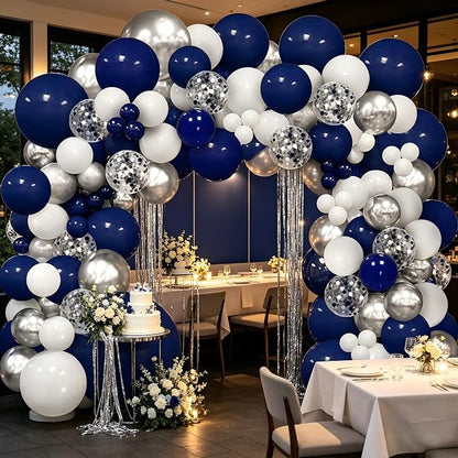 148pcs Navy Blue Silver White Balloon Arch Kit by Apartyproviderbyyourside