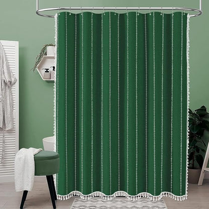 60x72 Boho Farmhouse Linen Heavy Duty Shower Curtain, Emerald Green | Narrow - Image 6