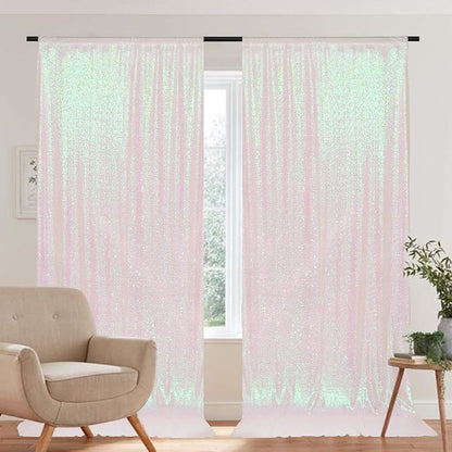 PartyDelight Iridescent White Sequin Backdrop Curtains 5x10ft 2 Panels | 4 Inch - Image 5