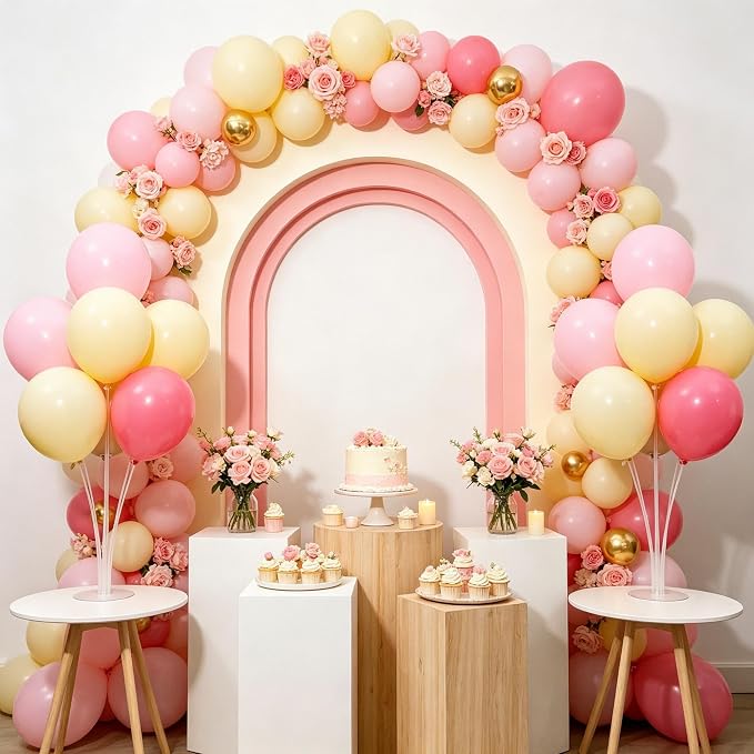4 Set Pink Yellow White Balloon Stand Centerpiece Table Decorations | Birthday - Image 4