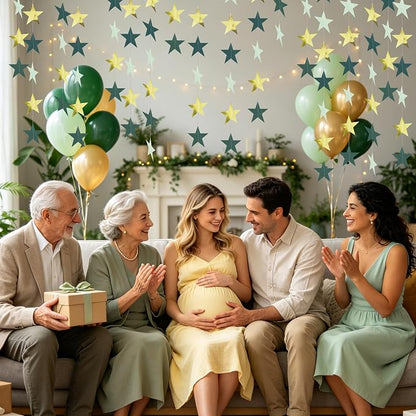 BEISHIDA 6Pcs Green and Gold Star Garland Decor Twinkle Paper Star Streamers - Image 5