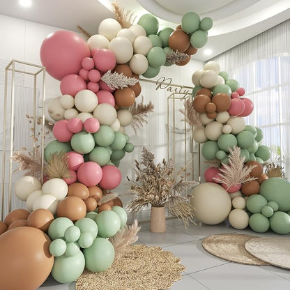 Sage Green Pink White Brown Balloons Garland Arch Kit by MOXMAY