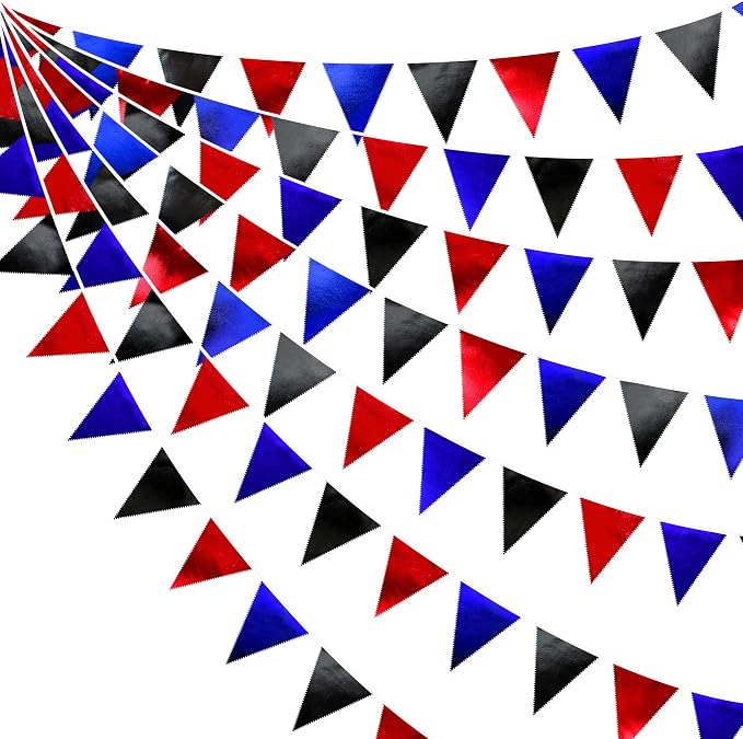 Navy Blue Red Black Party Decorations Metallic Fabric Triangle Pennant Banner by pinkblume