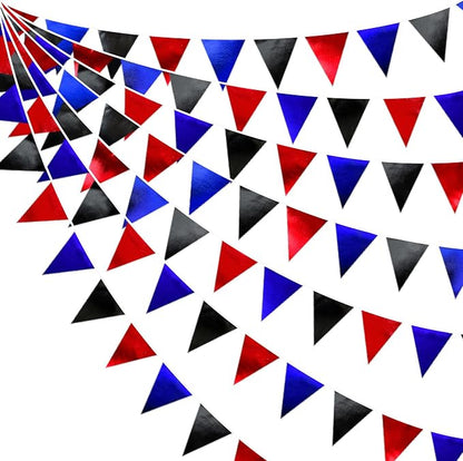 Navy Blue Red Black Party Decorations Metallic Fabric Triangle Pennant Banner by pinkblume
