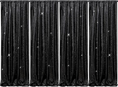 Black Sequin Backdrop Curtains 4 Pcs 2ftx8ft Glitter Shimmer Fabric | Sparkly by B-COOL