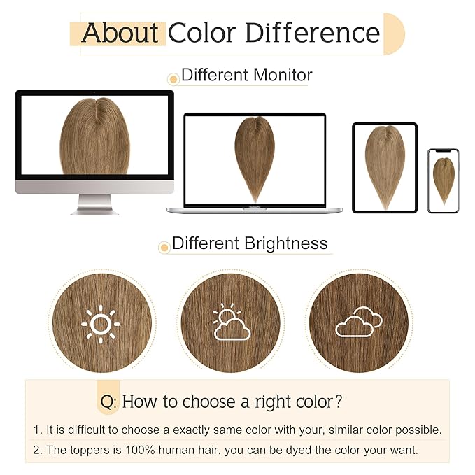 SEGO Human Hair Toppers for Women With Thinning-Hair, 7 * 13CM Silk Base 100% Real Human-Hair Clip in Top Wiglet Hairpieces -14 Inch No Bangs Light Brown