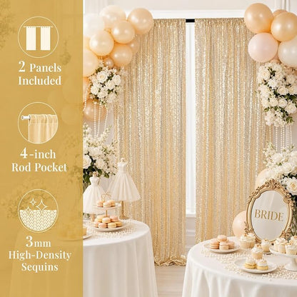 ShinyBeauty Light Gold Sequin Backdrop 2 Panels 7x7ft Christmas Backdrop | - Image 5