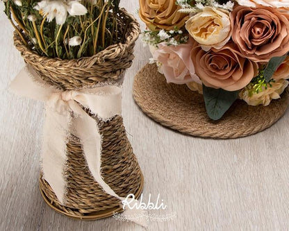 Ribbli Champagne Ribbon 1 Inch x 3 Rolls Total 24 Yards Nude Handmade Fringe - Image 3