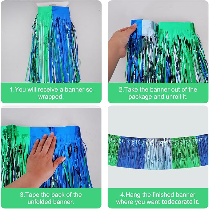 BEISHIDA Blue Green Fringe Garland Banner 30ft Wall Tinsel Foil Streamers | - Image 2