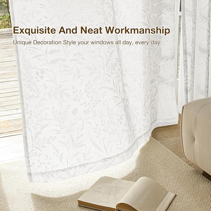 Anmao White Semi Sheer Light Filtering Curtains 96 Inches Long 2 Panels - Image 7