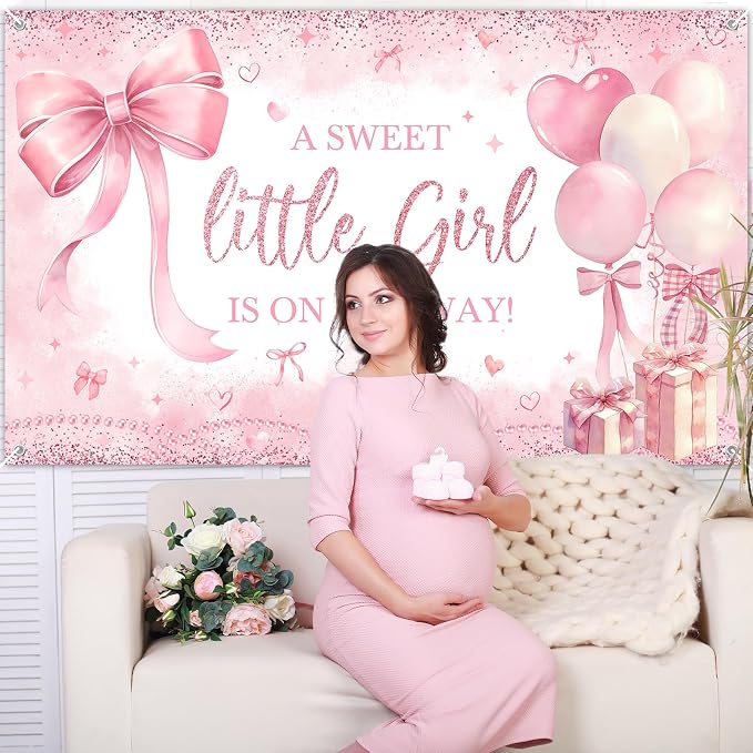 Pink Bow Baby Shower Banner Girl Baby Shower Party Decorations A Sweet Little - Image 4