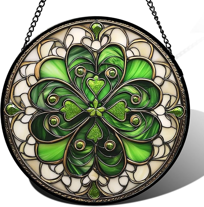 DASTOLL Stained Glass Window Hanging St. Ripak Festival Green Lucky Clover by DASTOLL