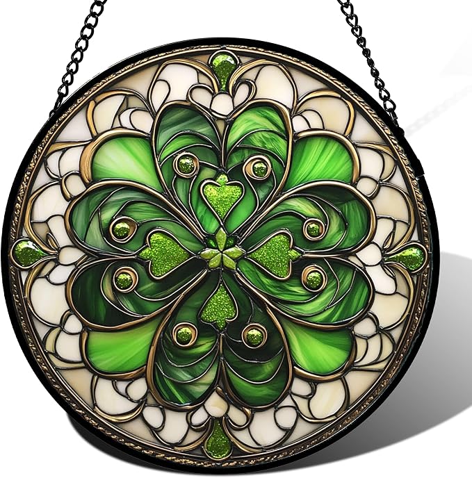 DASTOLL Stained Glass Window Hanging St. Ripak Festival Green Lucky Clover by DASTOLL
